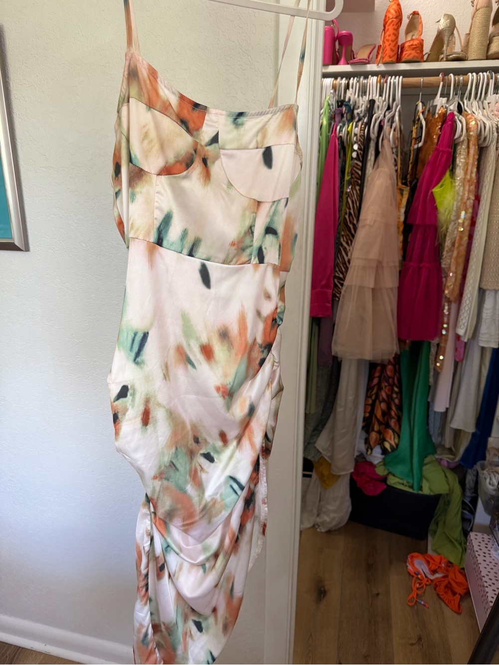 SHEIN Pastel Watercolor Slip Dress in Peach & Mint